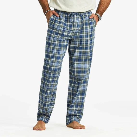 Men's Moss and Darkest Blue Plaid Pattern Classic Sleep Pant - Moss Green