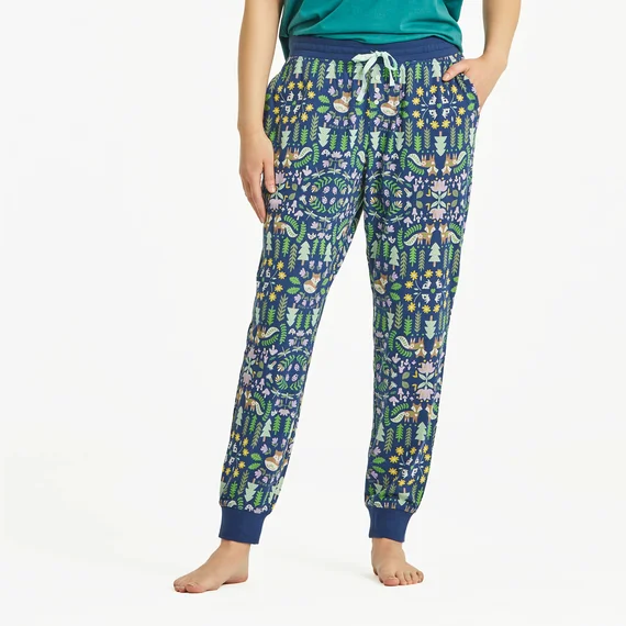 Women's Nordic Fox Pattern Snuggle Up Sleep Jogger - Darkest Blue