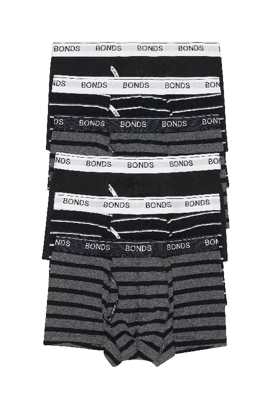 12 X Bonds Mens Guyfront Trunks Underwear Black / Grey Stripe