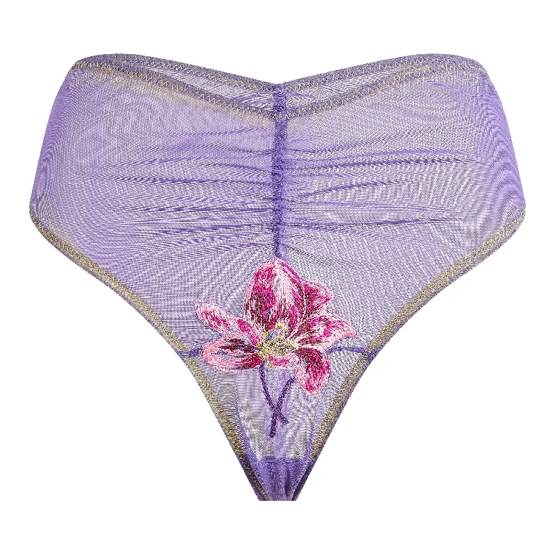 Applique Rouched Tanga | Purple/Electric Yellow