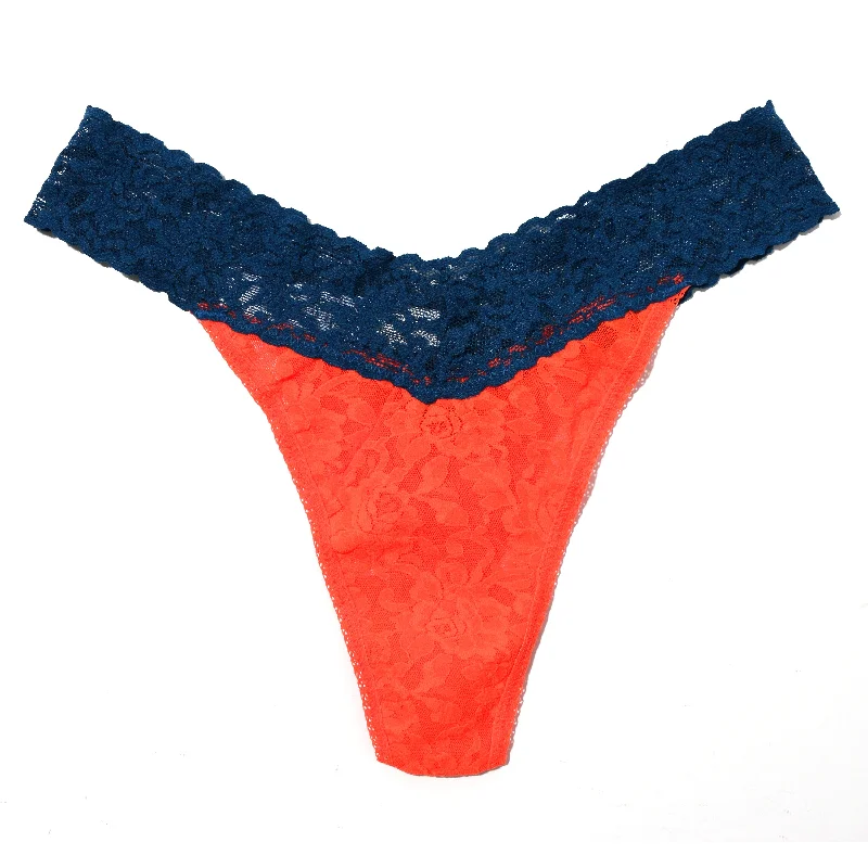 Plus Size Signature Lace Original Rise Thong | Tangelo/Oxford Blue