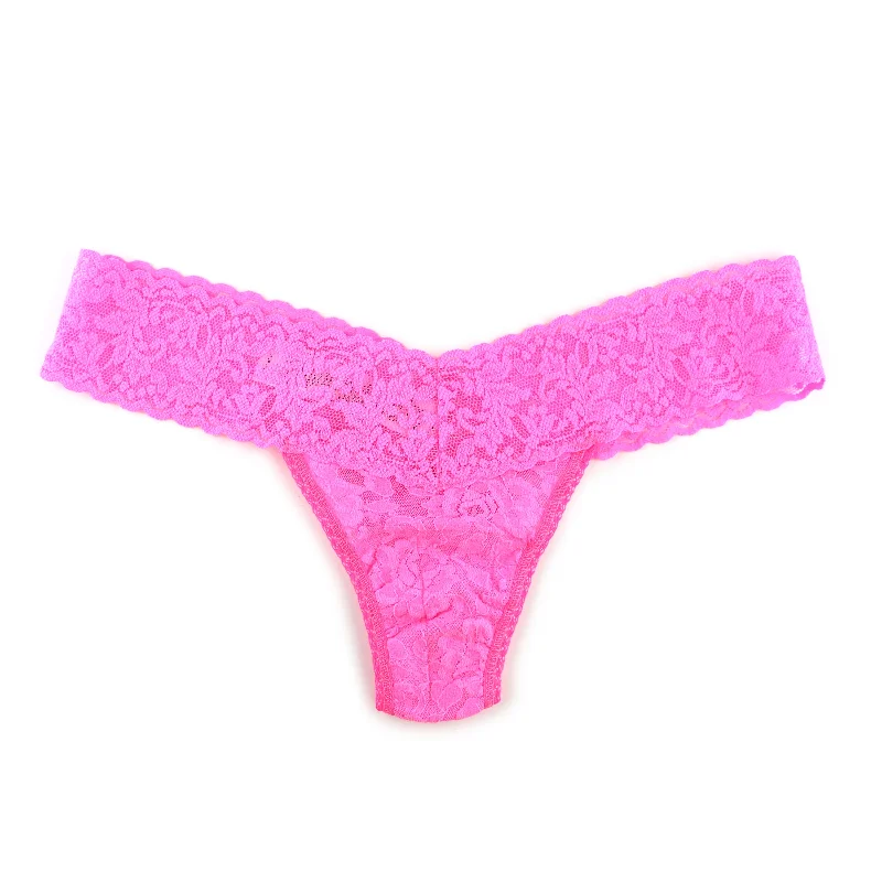 Signature Lace Low Rise Thong | Glo Pink