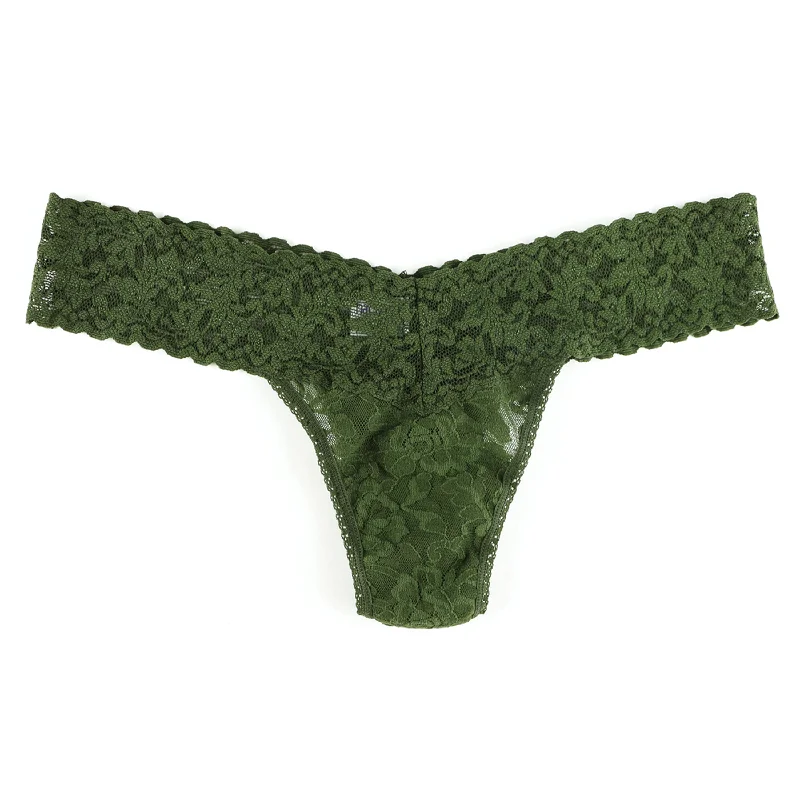 Signature Lace Low Rise Thong | Woodland Green