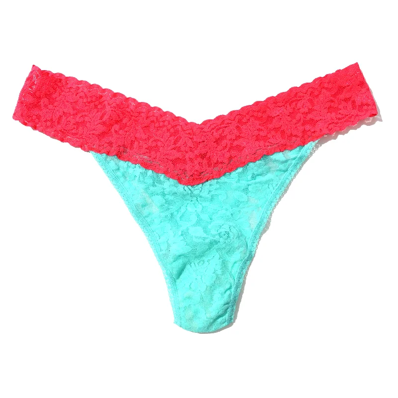 Signature Lace Original Rise Thong | Aquatic Blue/Coral Gables