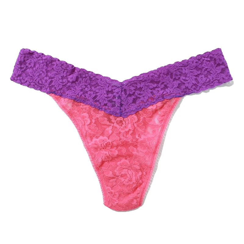 Signature Lace Original Rise Thong | Sugar Rush Pink/Royal Purple