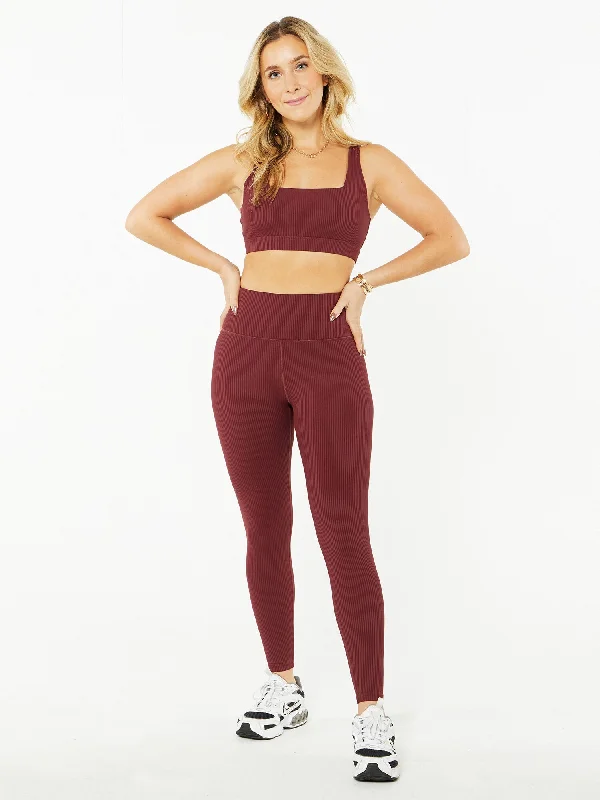 Side Bar Ribbed Bra | Burgundy