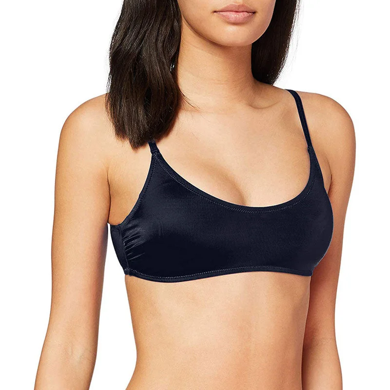 Spaghetti Strap Scoop Neck Brazilian Bralette Bikini Top - Black