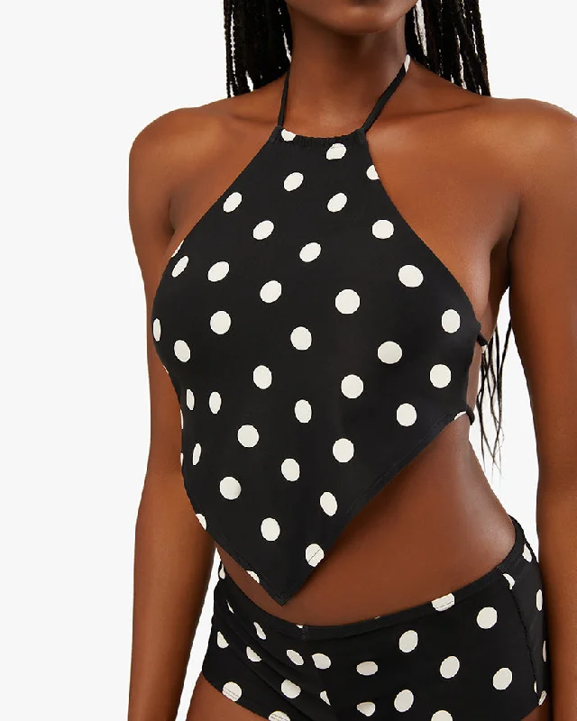 Bandana Oversized Polka Dot Halter Bikini Top | Black