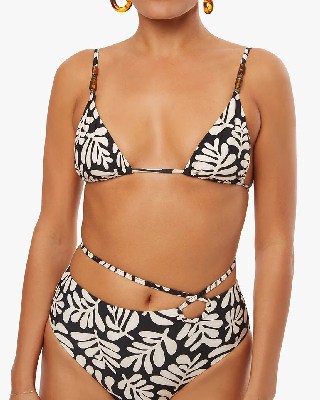 Beaded Cooper Safari Leaves Bikini Top | Black