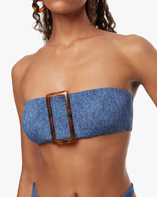 Buckle Bandeau Denim Bikini Top | Dark Wash