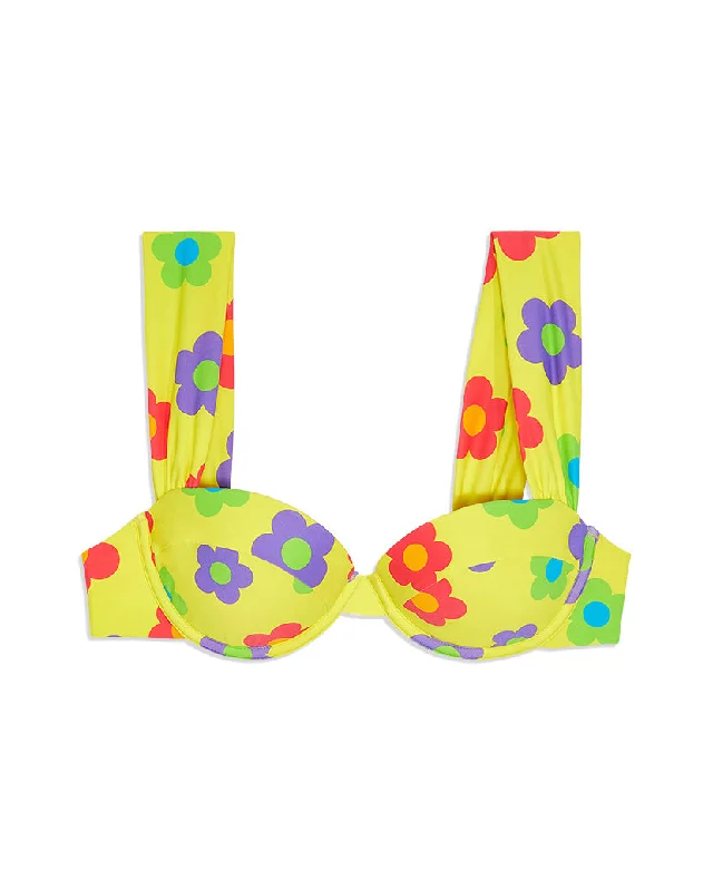 Claudia Retro Daisies Bikini Top | Neon Yellow