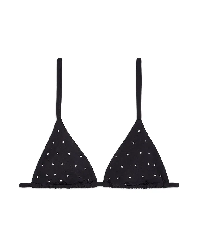 Cooper Rhinestone Tricot Bikini Top | Black