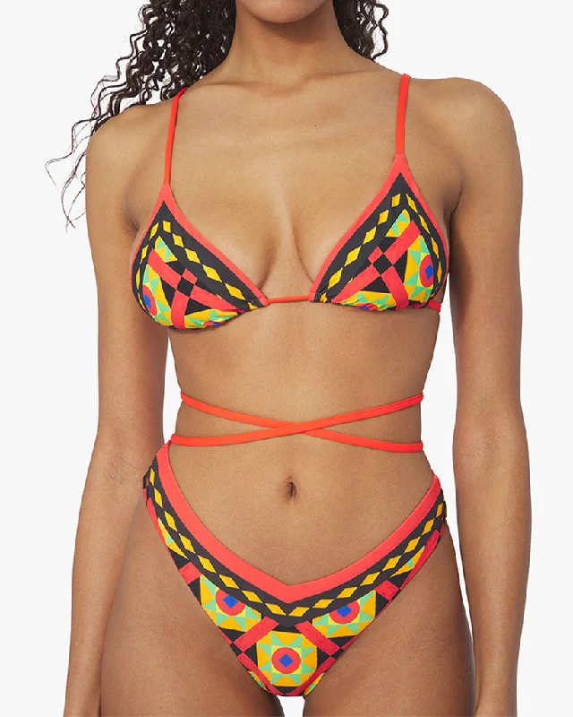 Cooper Wrap Mosaic Bikini Top | Black