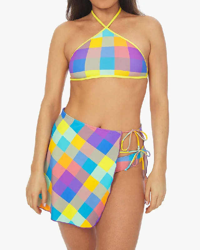 High Neck Halter Oversized Gingham Bikini Top | Multi