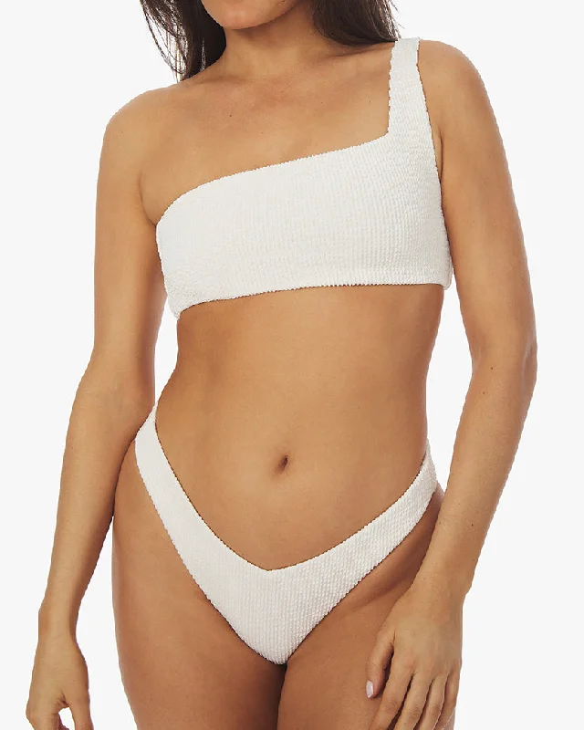 One Shoulder Spongie Seersucker Bikini Top | Off White