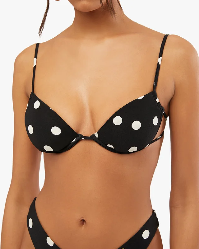 Ruched Underwire Oversized Polka Dot Bikini Top | Black