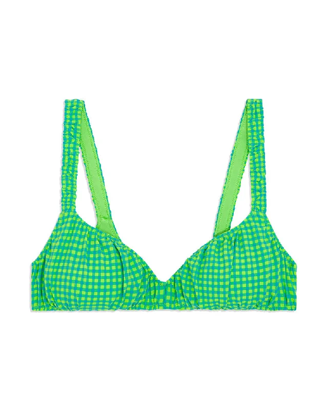 Scrunchie Neon Seersucker Bikini Top | Neon Green