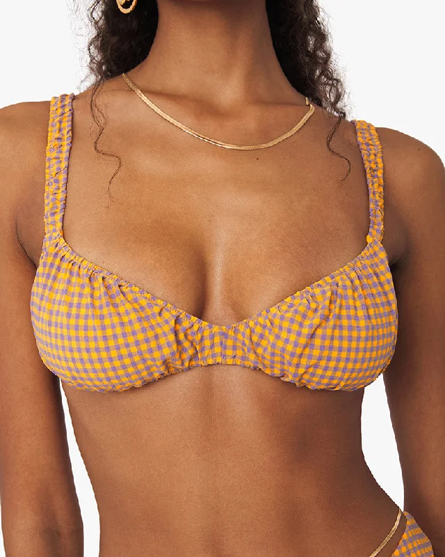 Scrunchie Neon Seersucker Bikini Top | Tangerine