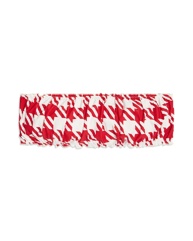 Scrunchie Oversized Houndstooth Bandeau Bikini Top | Cherry Red White