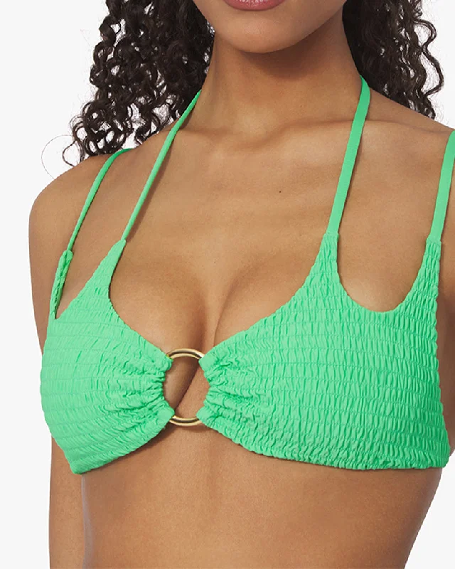 Two Tie Smocking Bikini Top | Bright Green