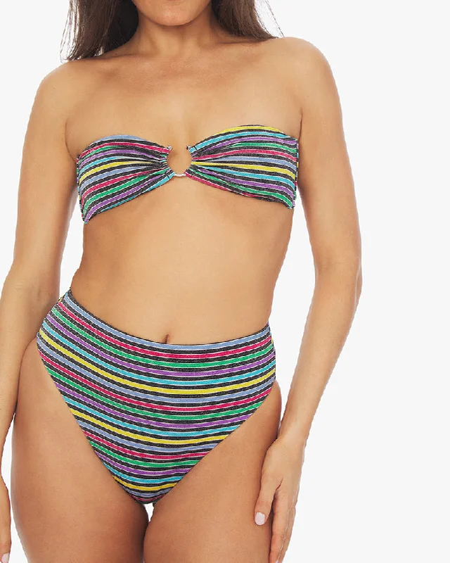 U-Ring Lurex Stripe Bandeau Bikini Top | Black