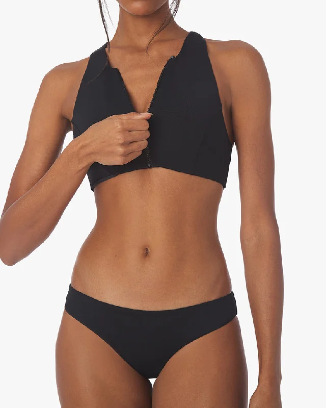 Zip Front Racerback Bikini Top | Black