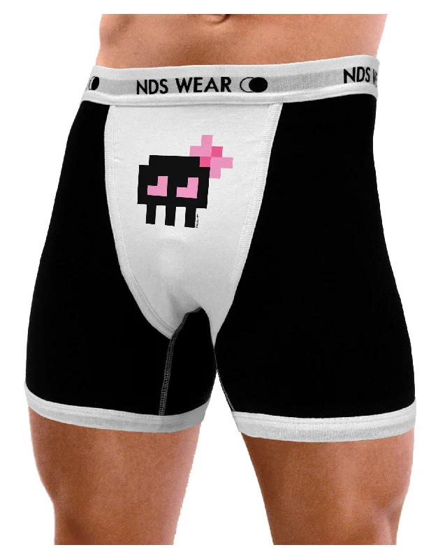 Retro 8-Bit Skull with Pink Bow Mens Boxer Brief Underwear