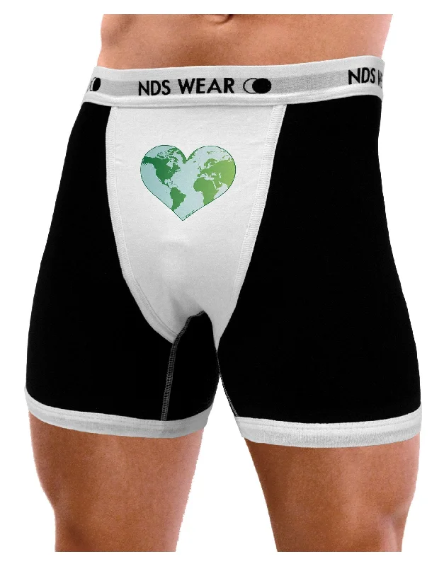 World Globe Heart Mens Boxer Brief Underwear