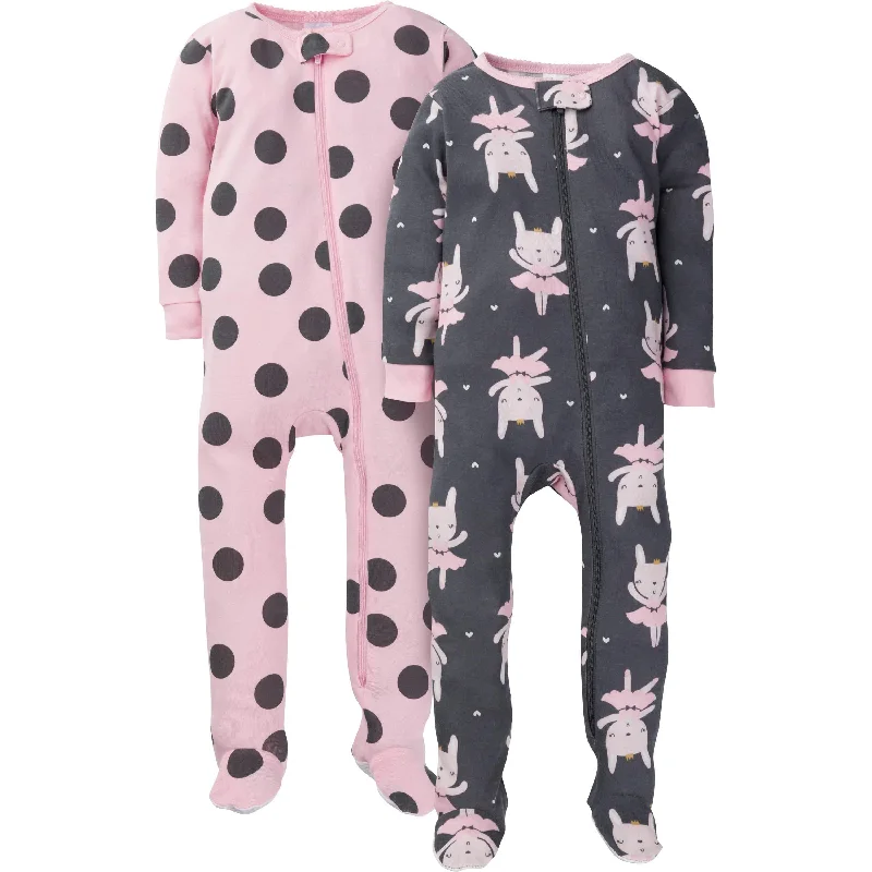 2-Pack Baby & Toddler Girls Bunny Snug Fit Footed Cotton Pajamas