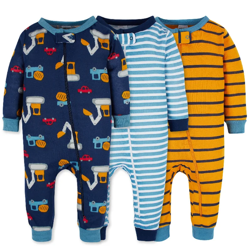 3-Pack Baby & Toddler Boys Construction Zone Snug Fit Footless Pajamas