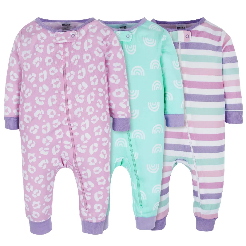 3-Pack Baby & Toddler Girls Rainbow Floral Snug Fit Footless Pajamas