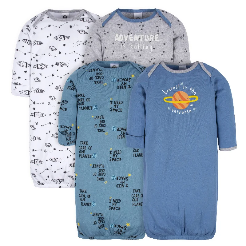 4-Pack Baby Boys Space Explorer Gowns