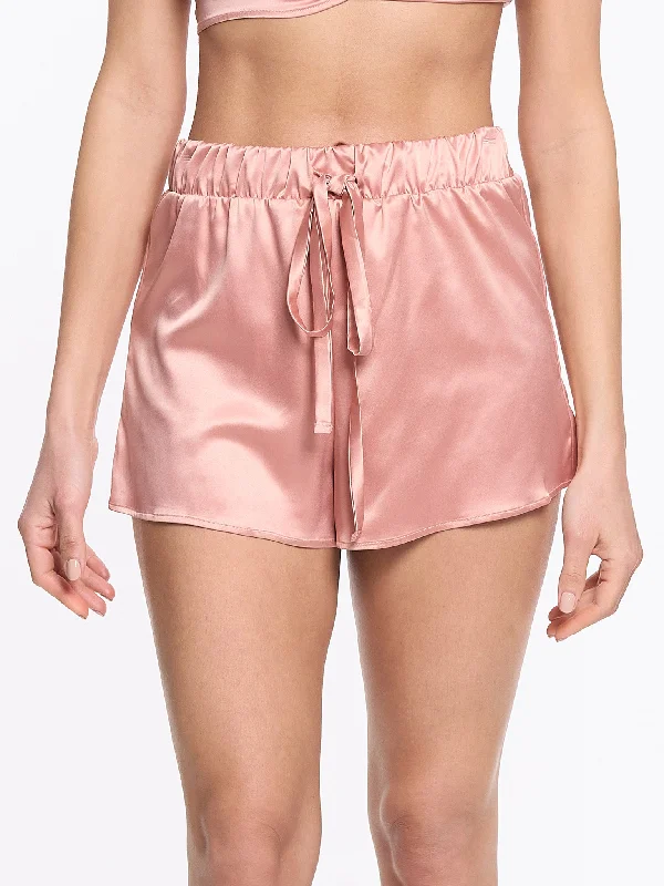 Satin Sleep Drawstring Short Rose Latte Pink