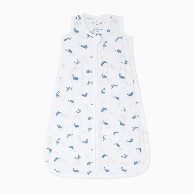 Whale Print Muslin Front Opening Sleep Sack 0.5 TOG