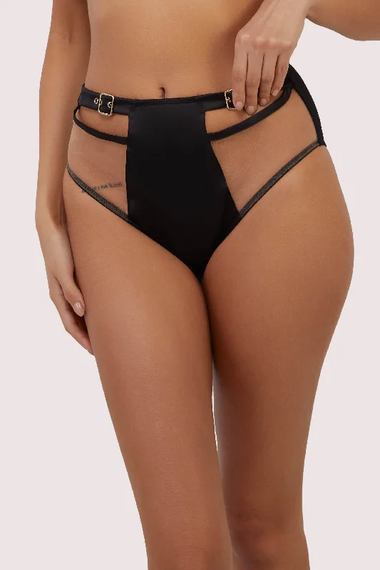 Alessia Black Satin Illusion Mesh High-Waist Brief