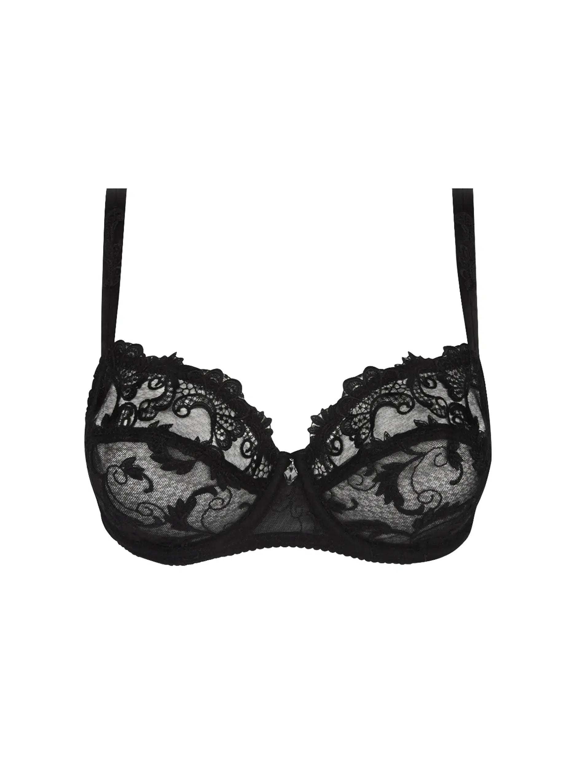 Black Dressing Floral Demi Cup Bra