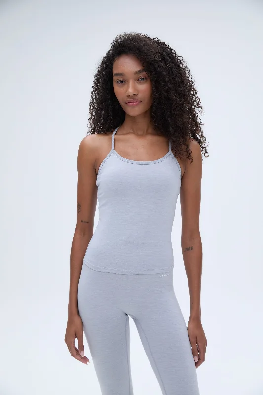 Brushed Strappy Longline Top - Light Grey Melange