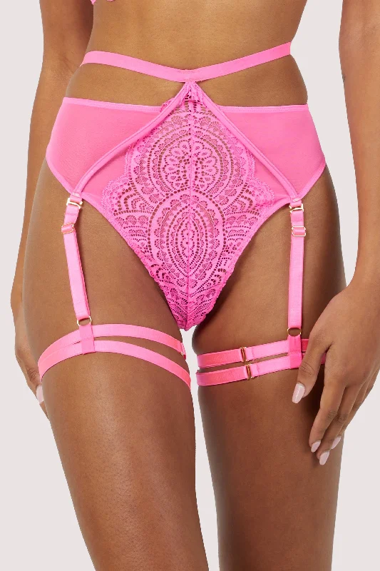 Demi Pink Lace High Waisted Suspender Thong