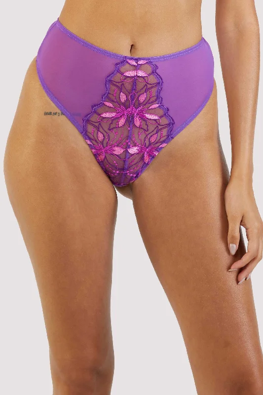 Walpole Purple Embroidered High Waist Thong