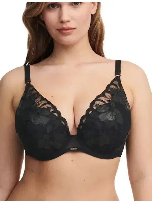 Fleurs Signature Black Leather Plunge Bra