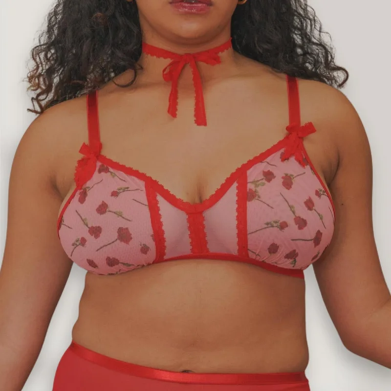 A Dozen Roses Printed Mesh Peekaboo Bralette