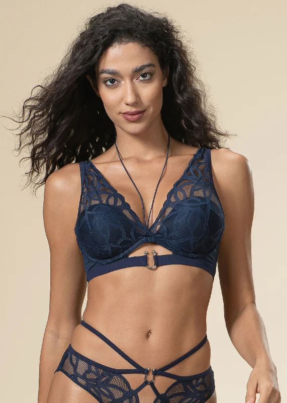 SALLY Push-Up Underwired Plunge Lace Bra with Detachable Neck Holder