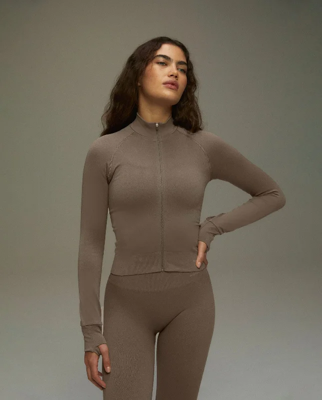 Seamless Long Sleeve Full Zip Top - Cocoa Brown