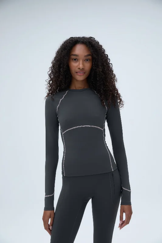 Ultimate Long Sleeve Seam Detail Top - Graphite Grey